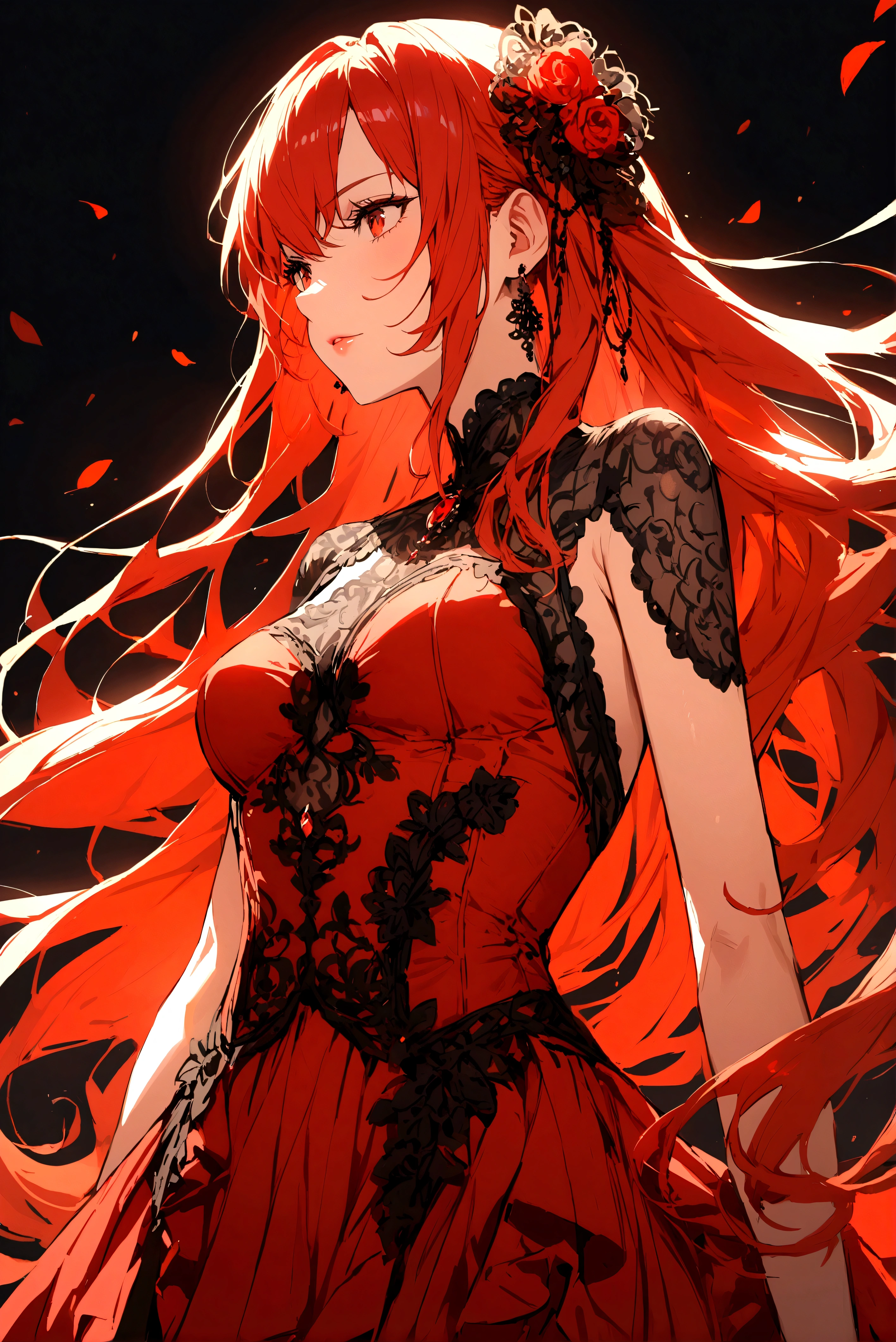 Girl with red long hair.