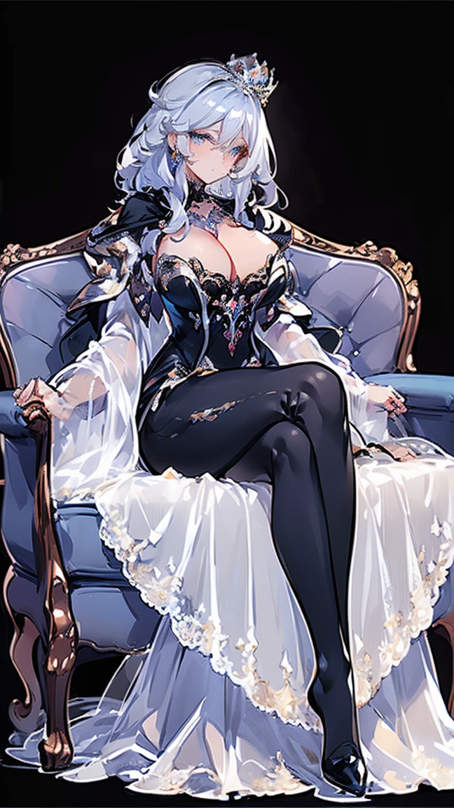 Fat butt,Busty,Tall,tall,a woman,masterpiece,best quality,The face beautiful,black stockings,Crystal shoes,noble,abdominal musclelack hair,god,evening dress,Diamond decoration,front,whole body,evening dreslack dress,noble,Crystal Crown,lace,black stockings,Smooth,necklace,earring,High heel,Whitening,cloak,long skirt,lace,starry sky background,conservative clothing,Pants,curve,make up,gorgeous perfect face,wide hips,Tall,sweet lipeautiful gem blue eyes ((sitting on sofa legs wide open, spreading legs wide open, ))