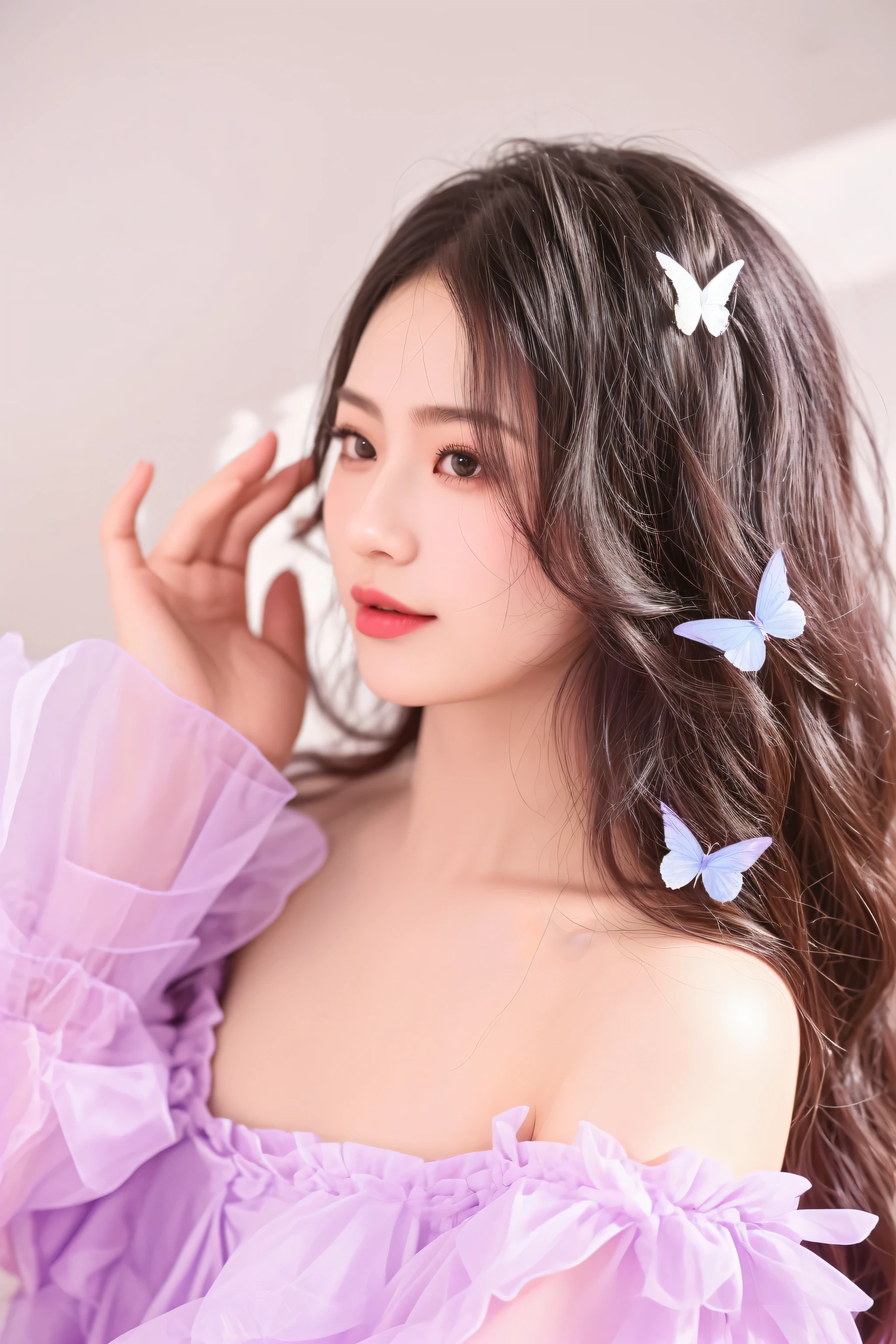 there is a woman in a purple dress talking on a cell phone, captured on canon eos r 6, taken with canon eos 5 d mark iv, fantasy photoshoot, anime girl cosplay, taken with canon 8 0 d, cosplay photo, trending at cgstation, trending on cgstation, gorgeous chinese model, 8k artgerm bokeh, guweiz