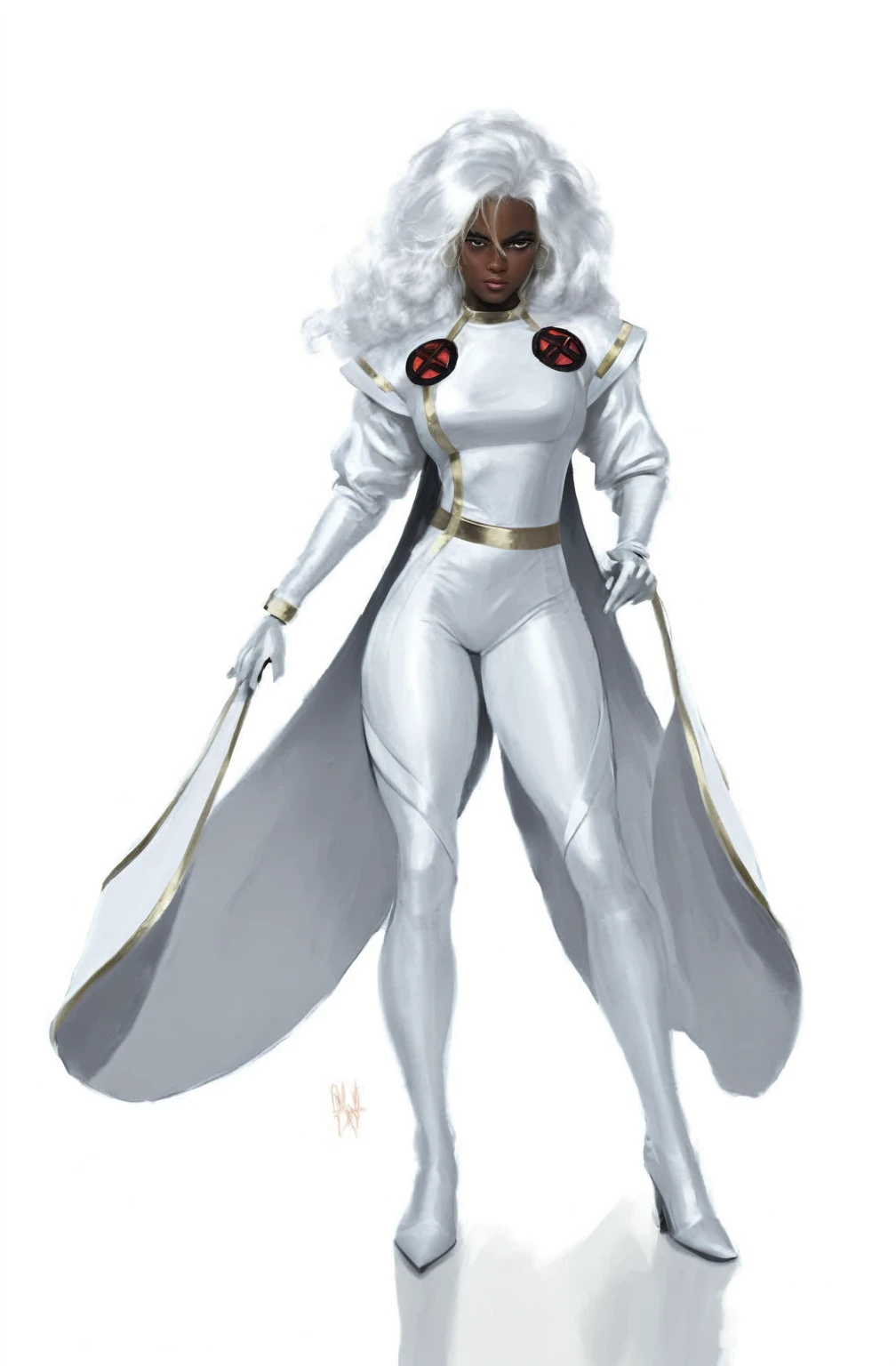STORM X MEN IN P[AND WHITE CLOTHES BLACK SKIN WHITE HAIR