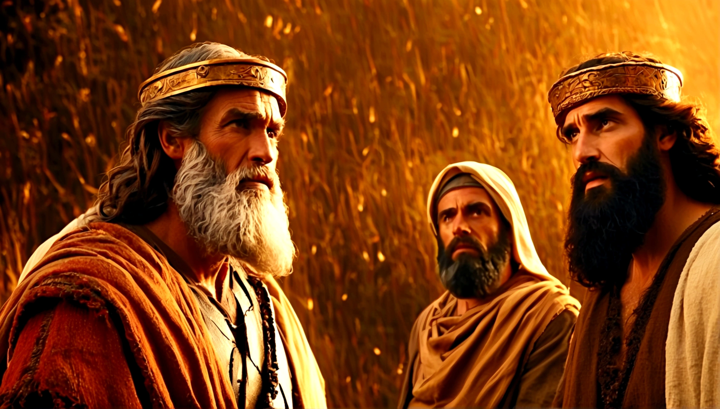 three biblical characters, three men film cover style (old testament, cinematic image, front angle, best quality, 8K)