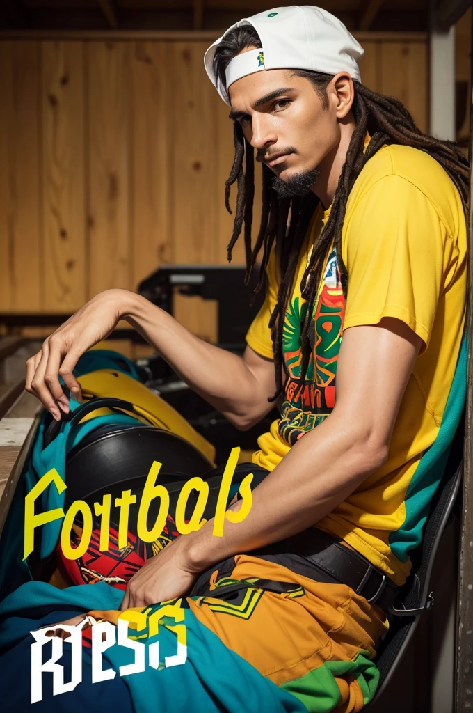 Generate a logo with the name FABIO ROOTS in reggae colors