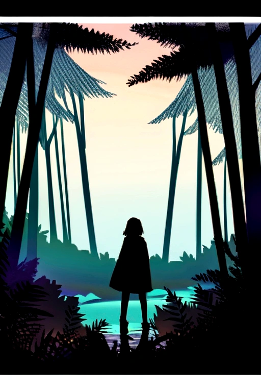 Women , white clothes , green hair , in a forest