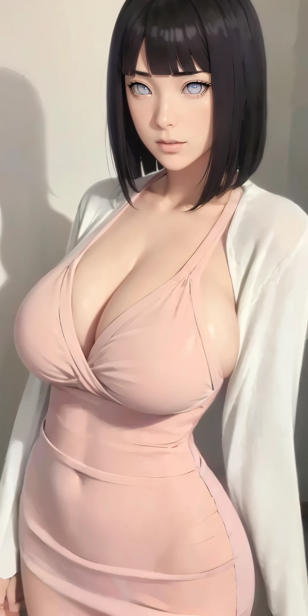 (((Perfect body,White and tender skin,(((Jacket and skirt,))),(((hyuugahin,hyuugahin,hinata\(boruto\),hyuugahin, "black long hair", blue eyes,blunt bangs))),((masterpiece)),high resolution, ((Best quality at best)),masterpiece,quality,Best quality,((( Exquisite facial features,Looking at the audience,There is light in the eyes,blush,Happy,lol))),))),(((Light and shadow,Huge breasts))),(((Looking at the camera,black background,))))