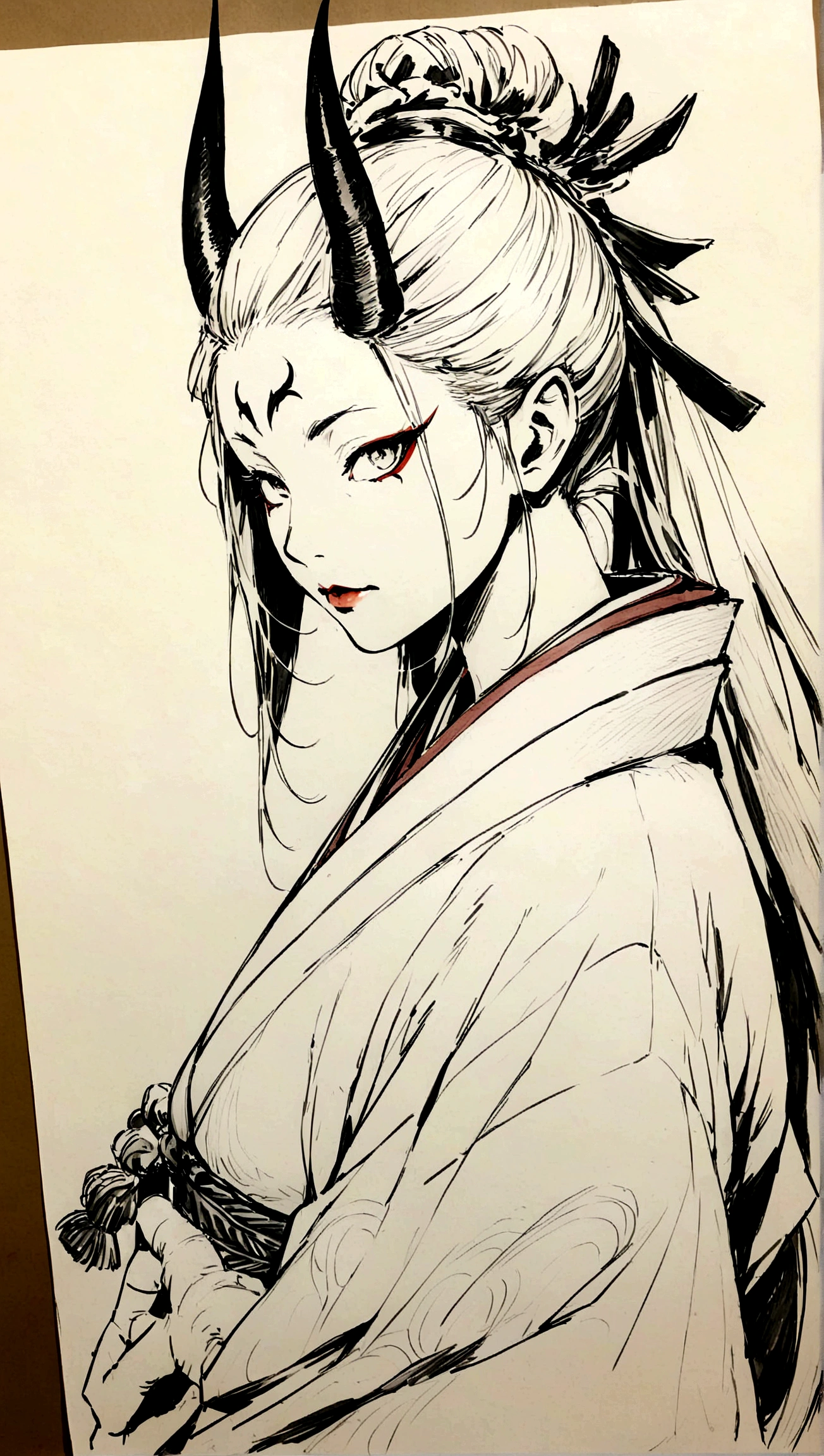 Pencil drawing on paper, japanese demon, Japanese culture