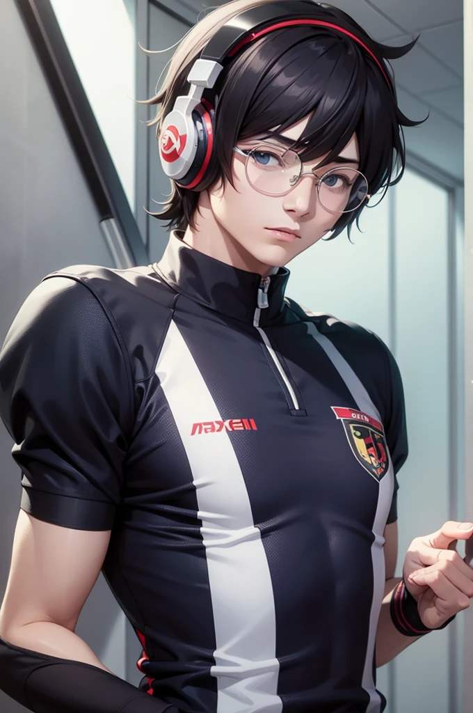 Ren Amamiya Persona,Boy Anime,football uniform, glasses, headphones on head