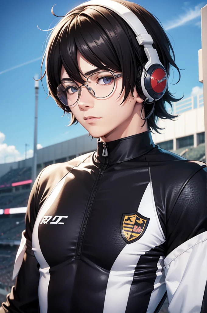 Ren Amamiya Persona,Boy Anime,football uniform, glasses, headphones on head