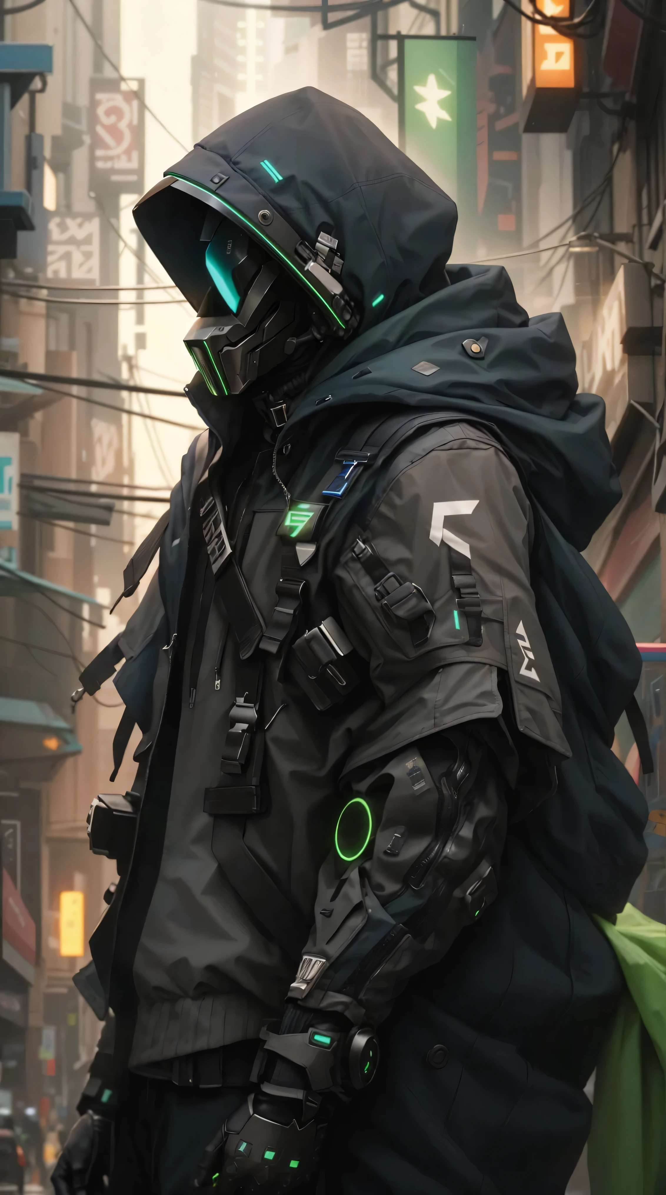 The mark on the jacket changes to a neon blue triangle。, Although adds a realistic Daft punk style cyber helmet、It's more rude and intimidating