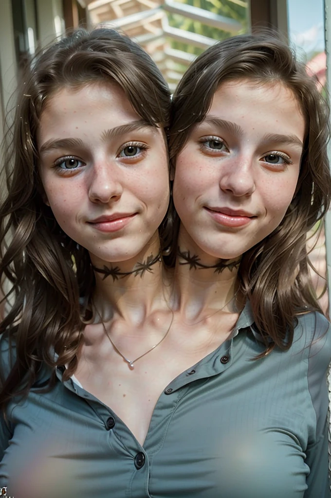 2heads, (a 13 year old girl and a 15 year old girl:1.5), (conjoined:1.5), (two headed:1.5)