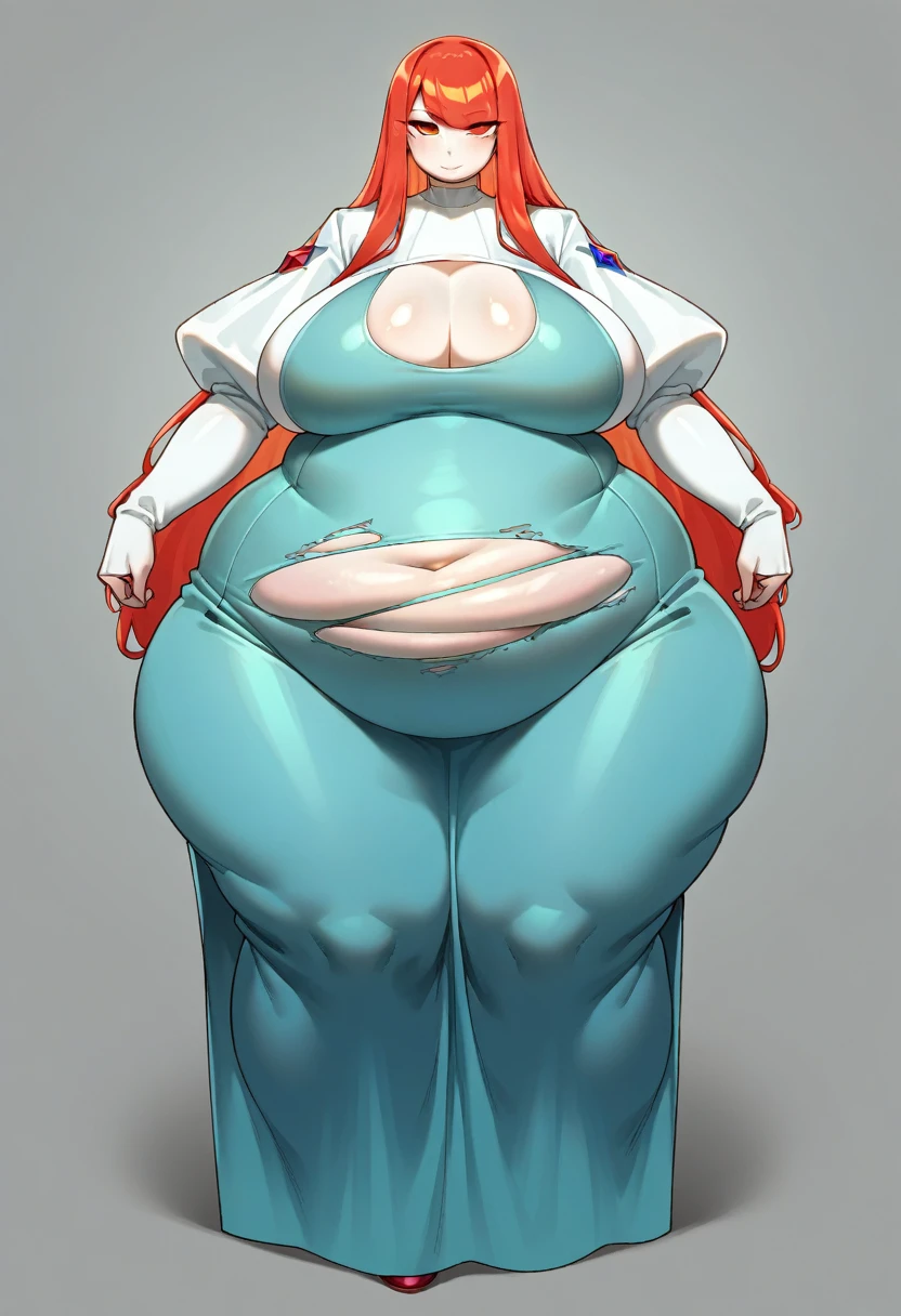 score_9, score_8_up, score_7_up, score_6_up, source_anime, masterpiece, newest,
Highly detailed, (3/4 view:1.1), erotic, sexy girl, (aroused:1.2), revealing clothes, cellulite, (extremely fat:1.3), (gigantic flabby fat rolls:1.1), (deep fat rolls:1.2), (fat sagging out over and ripping open tight clothes:1.3), (bare hips:1.1), thin face, thin neck, long hair