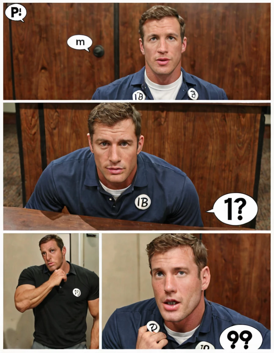 punctuation_9, punctuation_8_High above, punctuation_7_High above, PICTURE REALISTIC ,handsome man ROOM DECORATED GREEN, logo on blouse M.M