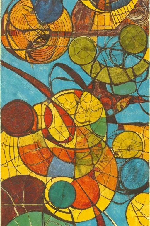 Create an abstract image that captures the main themes of the Bible's Book of Ruth. Use a color palette that includes warm tones (reds and oranges) to represent loyalty and fidelity, blue and gold to symbolize redemption and divine providence, and greens and yellows to convey love and family. Include the following features:
Shapes and Lines:
Curved and continuous lines to represent the journey and connection between Ruth and Naomi.
Circles and spirals to symbolize protection and the cycle of redemption and renewal.
composition:
A central focal point representing Ruth, surrounded by shapes symbolizing Naomi and Boaz.
Layers of colors and shapes to create depth and represent the various dimensions of the story.
texturas:
Add varied textures, like thick brush strokes and paint splashes, to represent the challenges and blessings in Ruth's life.
Inspirations:
Ruth's devotion to Naomi: use reds and oranges em formas acolhedoras e envolventes.
Divine providence through Boaz: use blues and golds in protective and harmonious ways.
Love and family renewal: use greens and yellows in ways that suggest growth and warmth.
Additional Detail:
The image should convey a sense of hope and redemption.
Experiment with color and shape overlays to create unique and dynamic visual effects.