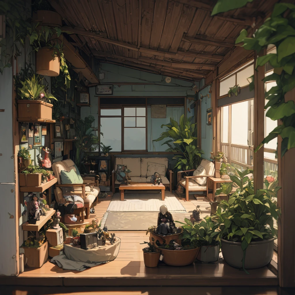 ((anime:1.4,figure)),(masterpiece, Highest quality, Highest quality),(Super detailed, The absolute solution),((16K, High resolution)), (((Cozy low-fi veranda with plants,))), ((cosy lofi figure:1.4)), ((anime:1.4, figure)),(masterpiece, Highest quality, Highest quality),(Super detailed, The absolute solution),((16K, High resolution)) break {Lofi Art, Laurie Griesley's style, Makoto Shinkai&#39;s Style, anime aesthetic}, break { (Generates images with over 40 million pixels of information with the detailed texture of films shot with Sony SLR cameras。).}