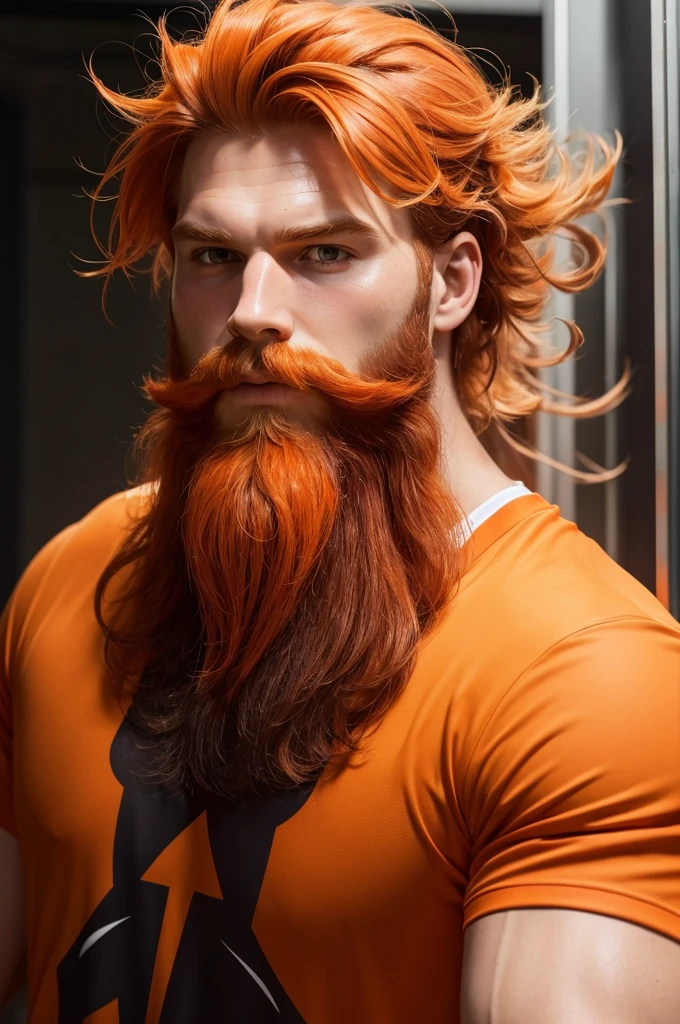 A man with orange hair and beard scoring a goal