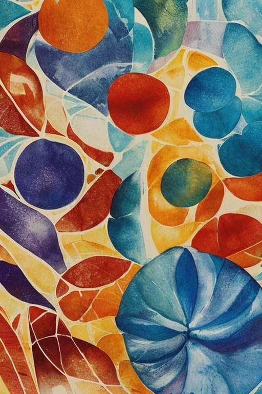 Create an abstract image that captures the main themes and events of the Bible&#39;s Book of Genesis. Use a color palette that includes vibrant and diverse tones to represent the creation, striking contrasts to symbolize the separation between light and dark, and earthy colors to reflect the formation of the earth and humanity. Include the following features:

Shapes and Lines:

organic shapes: Use fluid, natural shapes to represent creation and nature.
Radial and Concentric Lines: To symbolize the separation of light and darkness and the beginning of all things.
Geometric Fragments: To represent the tribes and different generations described in the book.
composition:

A central focal point that represents creation, radiating shapes and colors that symbolize emerging life.
Layers and overlays to show the complexity and diversity of creation.
texturas:

Add varied textures, like thick brushstrokes for earth and water, respingos de tinta para as stele e galáxias, and smooth surfaces for the sky and oceans.
Inspirations:

The Creation of the World: Use vibrant, bright shades for the sky, stele, land and seas.
The Separation of Light and Dark: Use striking contrasts between white and black, or deep blue and gold.
The Formation of Earth and Humanity: Use earthy colors and stylized human forms to represent Adam and Eve and subsequent generations.
Additional Detail:

The image should convey a sense of beginning, growth and development.
Experiment with color and shape overlays to create complex, dynamic visual effects.
