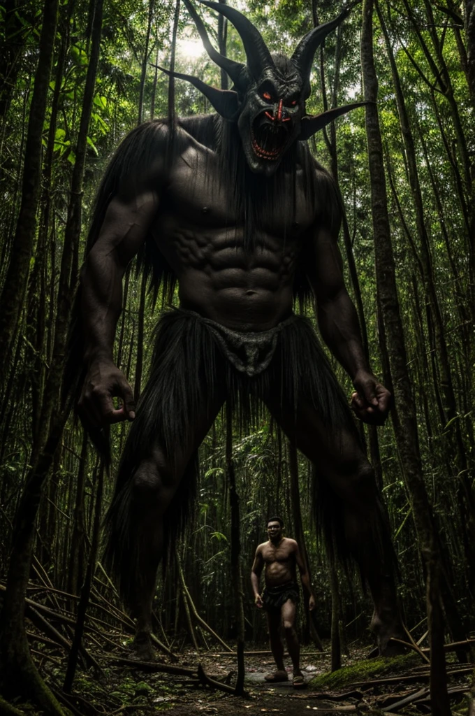 Monstrous aswang in the Philippines folklore in the middle of a dark forest in the rural area in the Philippines.