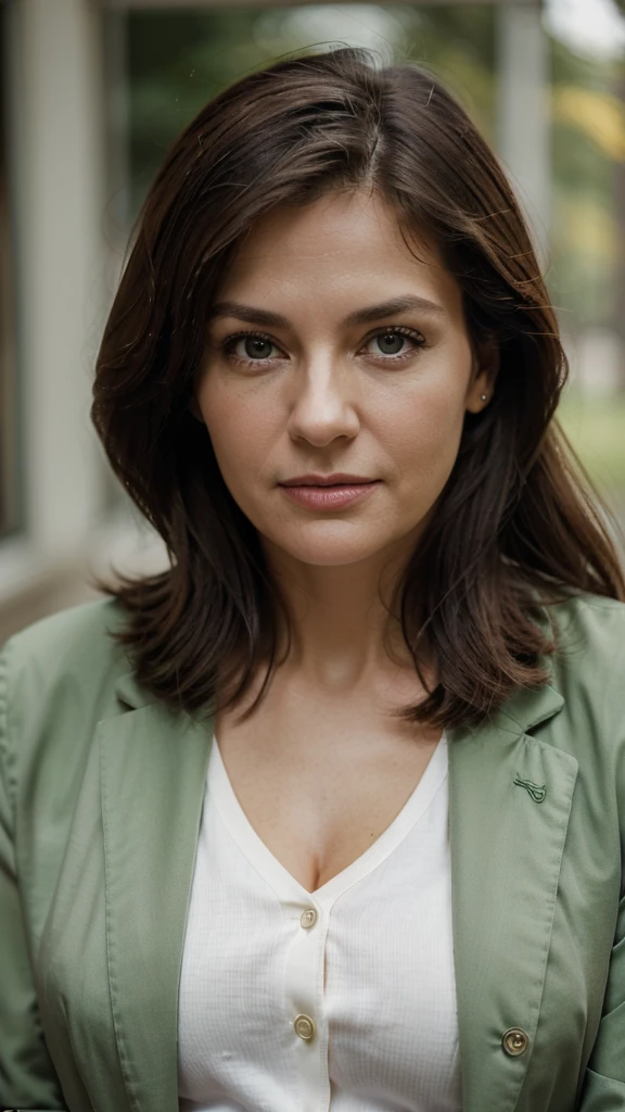 Something classic:
Photorealistic business portrait of a middle-aged woman. Photo taken with a Canon R6 camera and a 50mm 1.2 lens. The main octa light comes from the upper right corner. The background is green, she is wearing a red jacket and a white shirt. Hot 18+ picture.