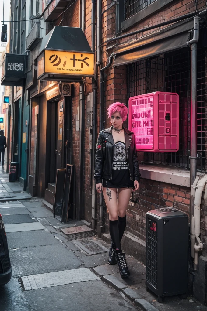 In a city with a cuber punk atmosphere