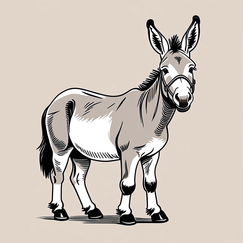 cute donkey, illustration, vector graphics, strong contours
