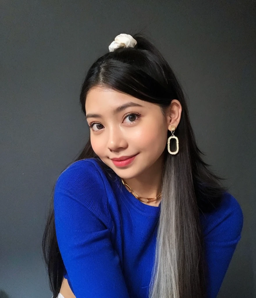 (best quality,8k,highres,masterpiece:1.2), realistic, photorealistic:1.37, UHD, studio lighting, sharp focus, extreme detail description, professional, vivid colors, bokeh, portraits, extremely detailed face texture, beautiful detailed eyes, beautiful detailed lips, extremely detailed hair, dark colored hair, youthful appearance, medium round breast, cleavage, proportional eyes, seducing smile, clean and natural face, no makeup, bare face, indonesian face,