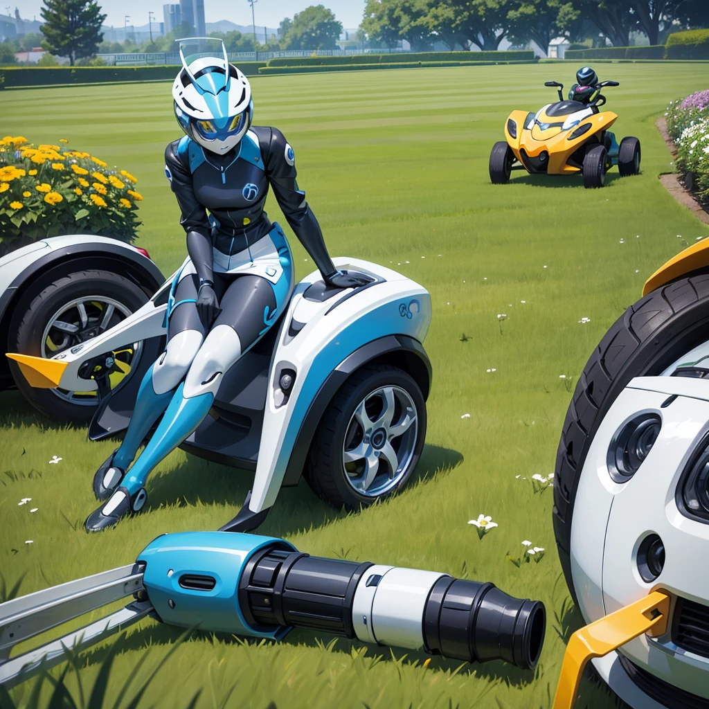 Create a stylized drawing with a funny robot representing an Automower using these texts: LET TECHNOLOGY TAKE CARE OF YOUR GARDEN, HUSQVARNA AUTOMOWER® , The solution for a perfect lawn, 24/7, 365 days a year, Since 1995, World leader, lawnmower, Autonomous Robot