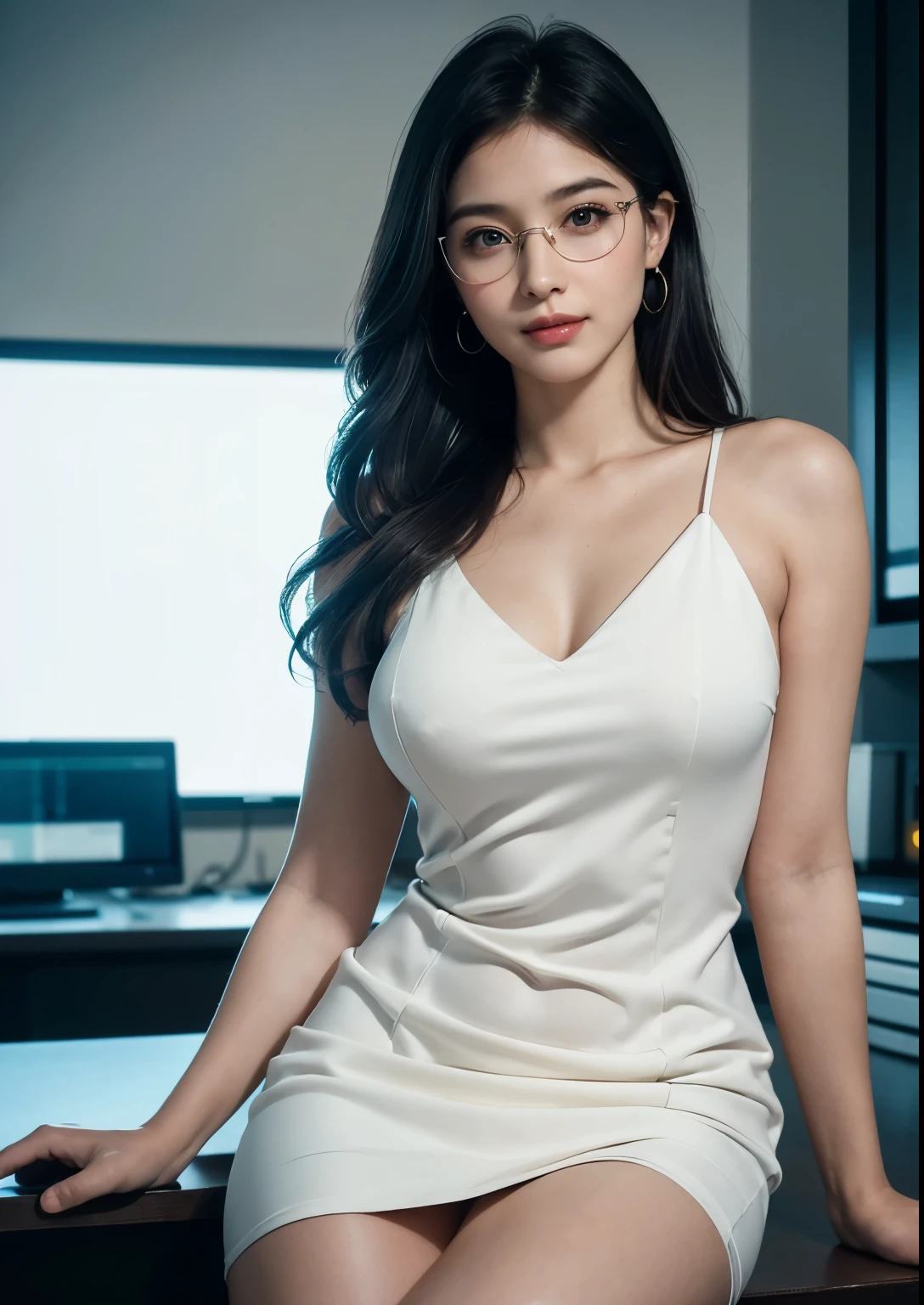beautiful Russian young pretty girl, (((15 years young girl))), (((15 aged young girl))), eye glasses, detailed face with beautiful eyes and lips, long black hair, stylish hair, hair pin, romantic Eyes, beautiful eyes, smiley face, happy face, glow face, super round young breasts, glow skin, bright skin, realistic skin, realistic smile, cutest smile, realistic body, ((above knee length Doctor costume)), ((above knee length doctor costume)), detailed dress, stylish dress, High resolution dress quality, stylish look, stylish angle, laydown,(((the girl was testing in lab with high Testing equipments))), standing, testing tubes in hands, concentration on work, Detailed Lab, chemical glasses, photorealistic, realistic, masterpiece, ultra-detailed,8k, (best quality,8k,highres,masterpiece:1.2),ultra-detailed,(realistic,photorealistic,photo-realistic:1.37), highly detailed, cinematic lighting, vibrant colors, warm tones, masterpiece, highres, warm lighting, vibrant colors, soft focus, elegant, cinematic, highly detailed, professional digital art, UHD, Ultra HD, ultra realistic, hyper realistic, ultra sharp, vivid, realistic atmosphere, luxury interior in background, Beautiful Lab in background, beautiful background, detailed lab in background, hyper-detailed background, cinematic photography, award winning Photography, Very High Resolution picture quality, full-body shot,