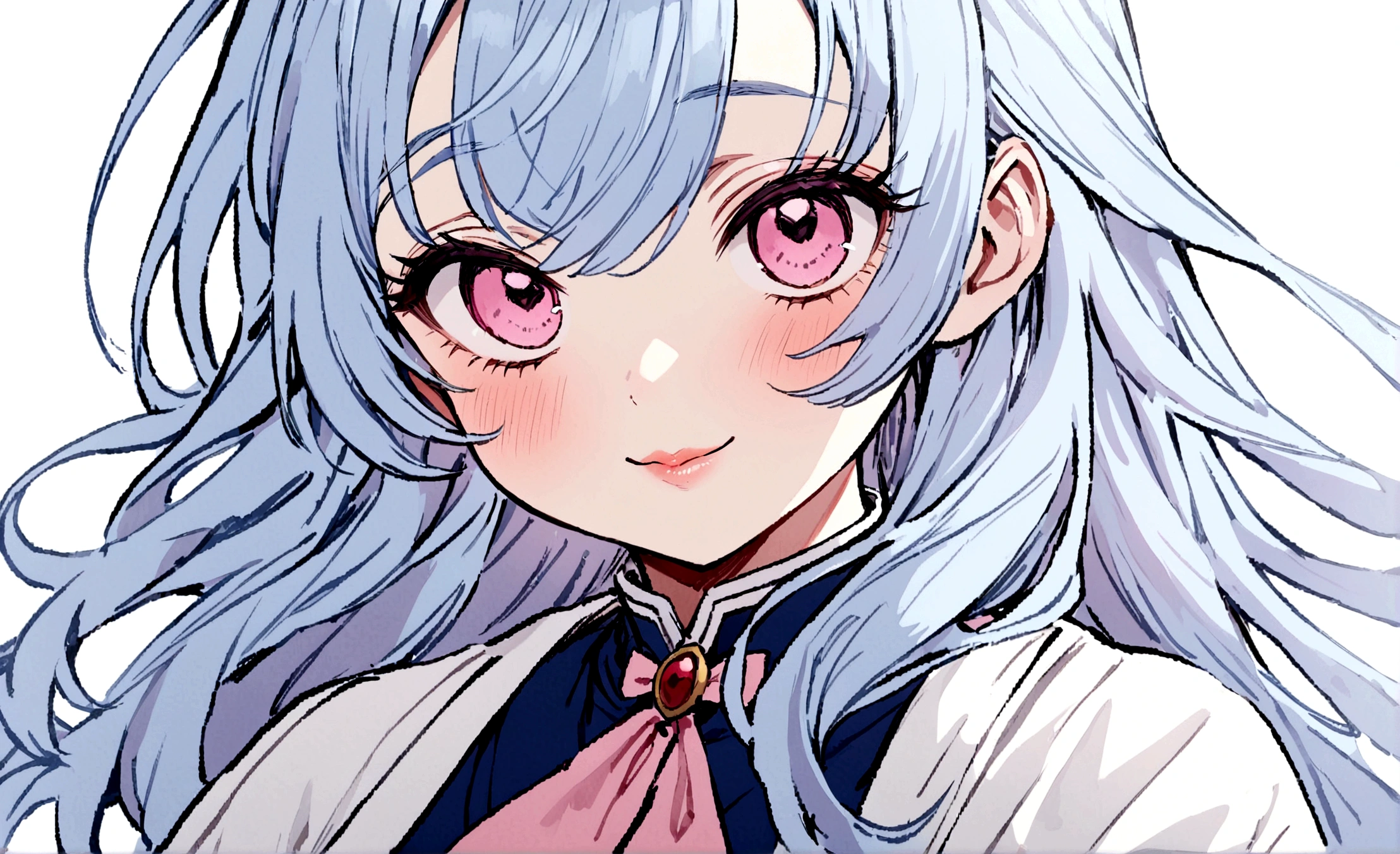 Masterpiece, Best quality, 1 girl、Kimetsu no Yaiba style、hashira blue uniform、wearing haori、light blue hair、long hair、light blue hair、smile、cute、pink eyes、pink eyes、 beautiful、lips, bow, half-tied hair、 close-up,