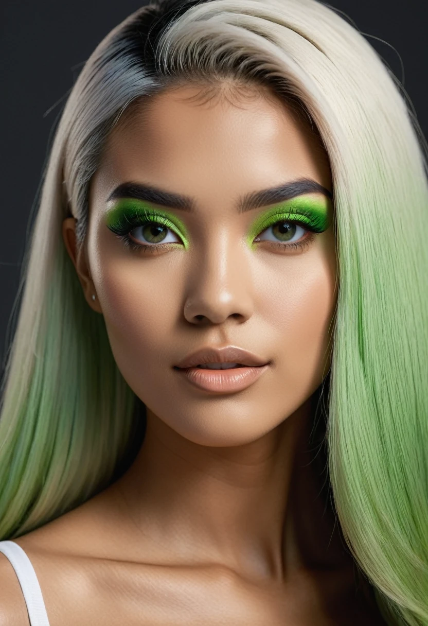 whole person,hiper realistic, different angles,ETHNICITY: Latino,GENDER: female, AGE: 27 years old, HEIGHT: , two meters, FULL BODY TYPE: triangular, FACE TYPE: rectangular, HAIR COLOR: black, EYE COLOR: green, SKIN COLOR: WHITE, HAIR HAIRSTYLE: long hair, TIPO DE CALÇADO: social. clear facial features, Cinematic, 35mm lens, f/1.8, accent lighting, global illumination –uplight –v 4