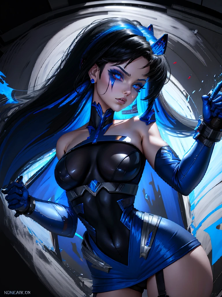 Blue Power Ranger, hurricane ,y goth woman big breharacter sheet,goth makeup, character design,view all sides, full detail different poses
