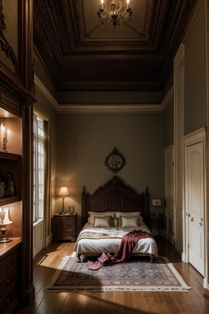 hd realistic image: BDSW room in a castle. +18. There is a bed... And adult toys. Modern bedroom in a fantasy world.