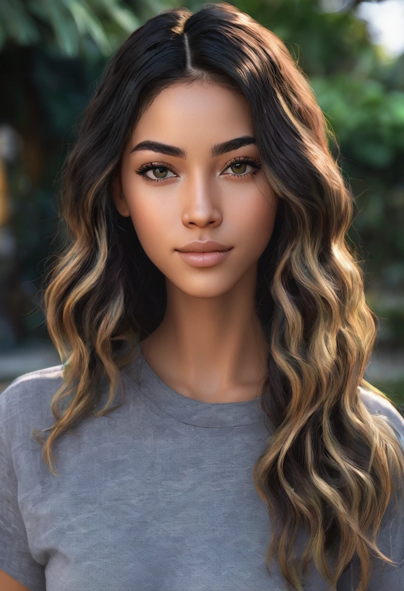 whole person,hiper realistic, different angles,ETHNICITY: Latino,GENDER: female, AGE: 27 years old, HEIGHT: , two meters, FULL BODY TYPE: triangular, FACE TYPE: rectangular, HAIR COLOR: black, EYE COLOR: green, SKIN COLOR: WHITE, HAIR HAIRSTYLE: long hair, TIPO DE CALÇADO: social. clear facial features, Cinematic, 35mm lens, f/1.8, accent lighting, global illumination –uplight –v 4