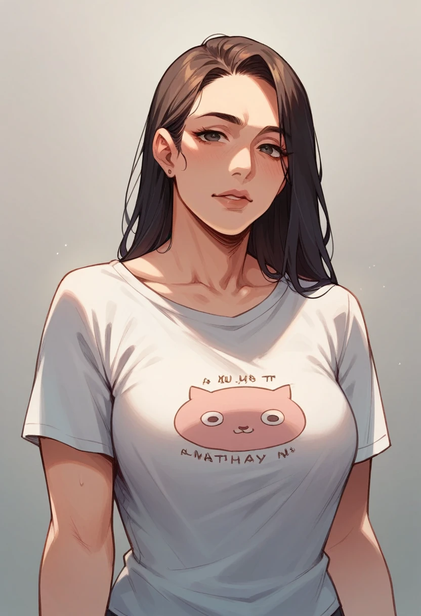 low shoulder t-shirt,mature face