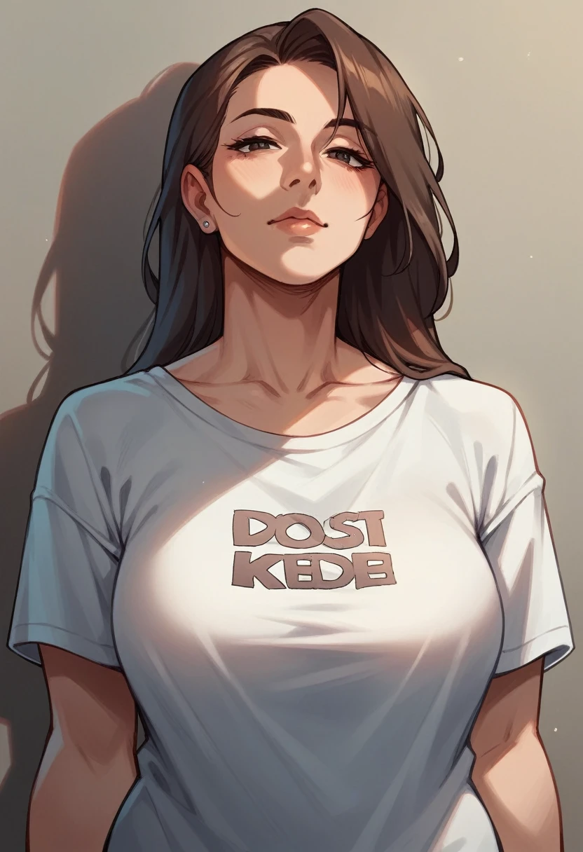 low shoulder t-shirt,mature face