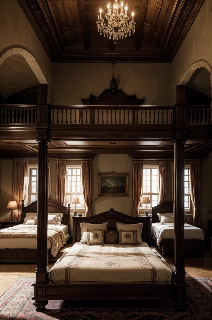 hd realistic image: BDSW room in a castle. +18. There is a bed... And vibrators, handcuffs on top of the four-poster bed. Modern bedroom in a fantasy world.