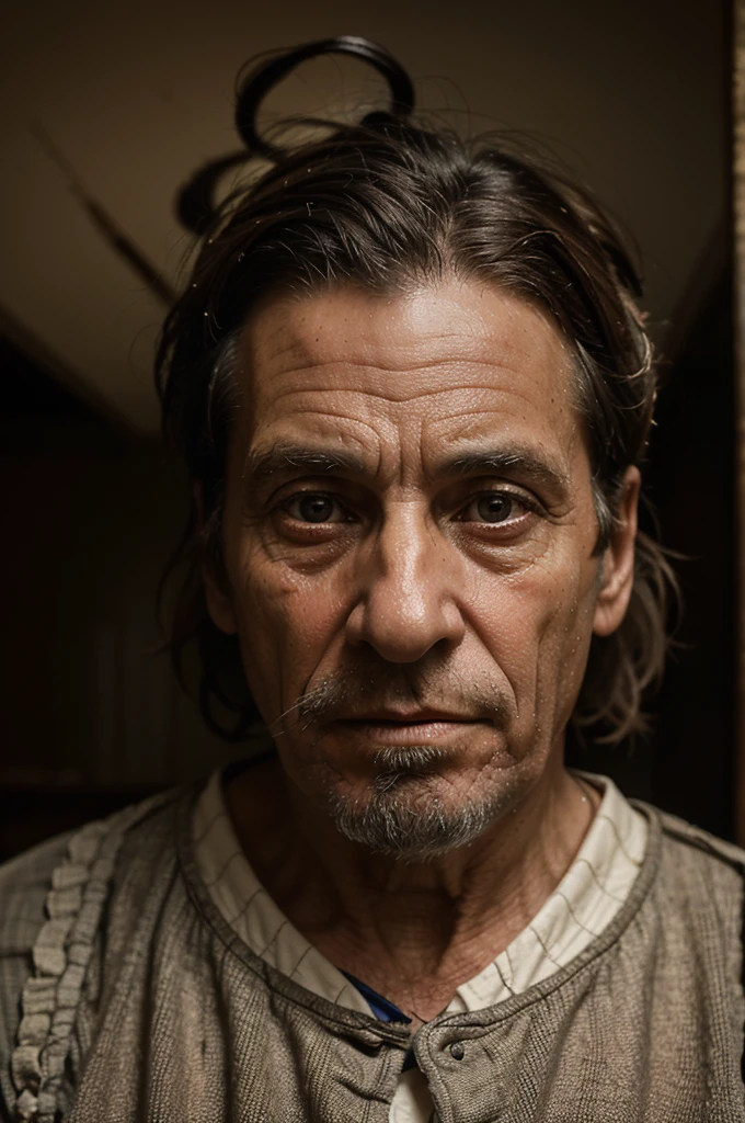 Create an image.  19th century photography. forty-six-year-old British pensioner of the 19th century, living in London, extremely eccentric, To such an extent, which borders on insanity