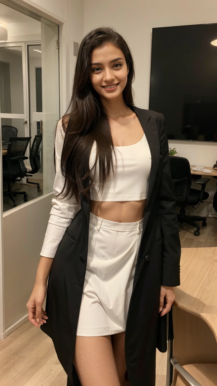 Young famous asmahan, tall, sexy look, formal clothes, working in architecture office. Smiling. Pretty