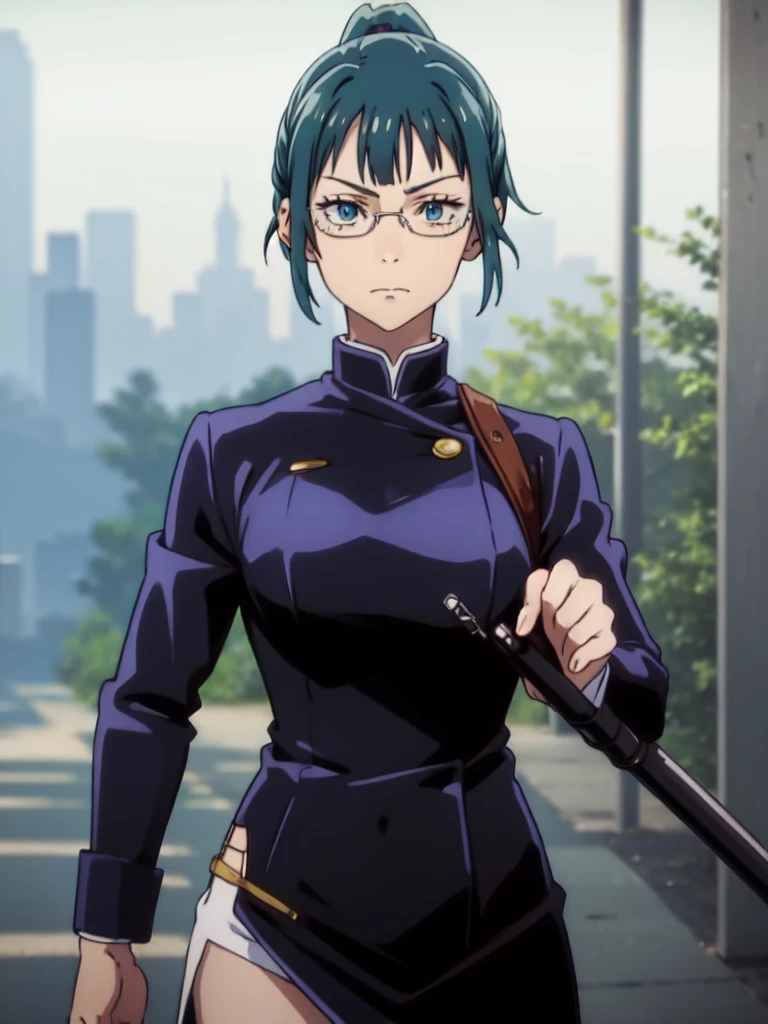 1 girl, light blue hair, light hair hair, sharp eyes, light blue eyes, sleeveless combat dress, bow, serious look, masterpiece, high quality, fantasy eyepatch, unique eyepatch, short hair, short hair, very short hair, unique hair, special hair