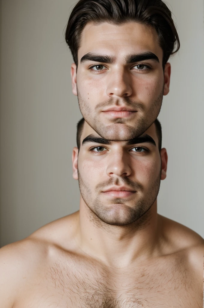 White man with many pimples on his face and big lips with very thick eyebrows and who is ugly