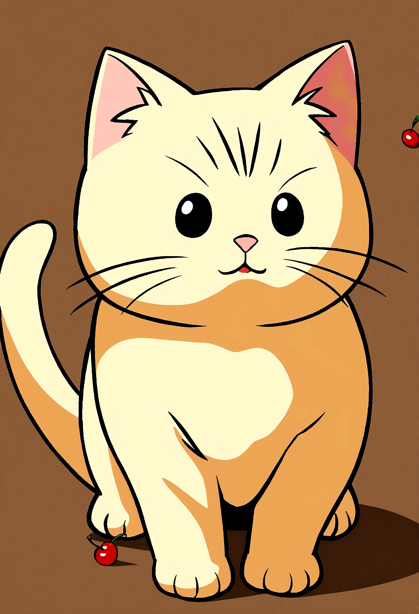 a cute vector of a kitten with cherry, anime styling, Jenni style, digital illustration, approaching perfection, highy detailed, Soft, sharp focus, illustration, 4k resolution