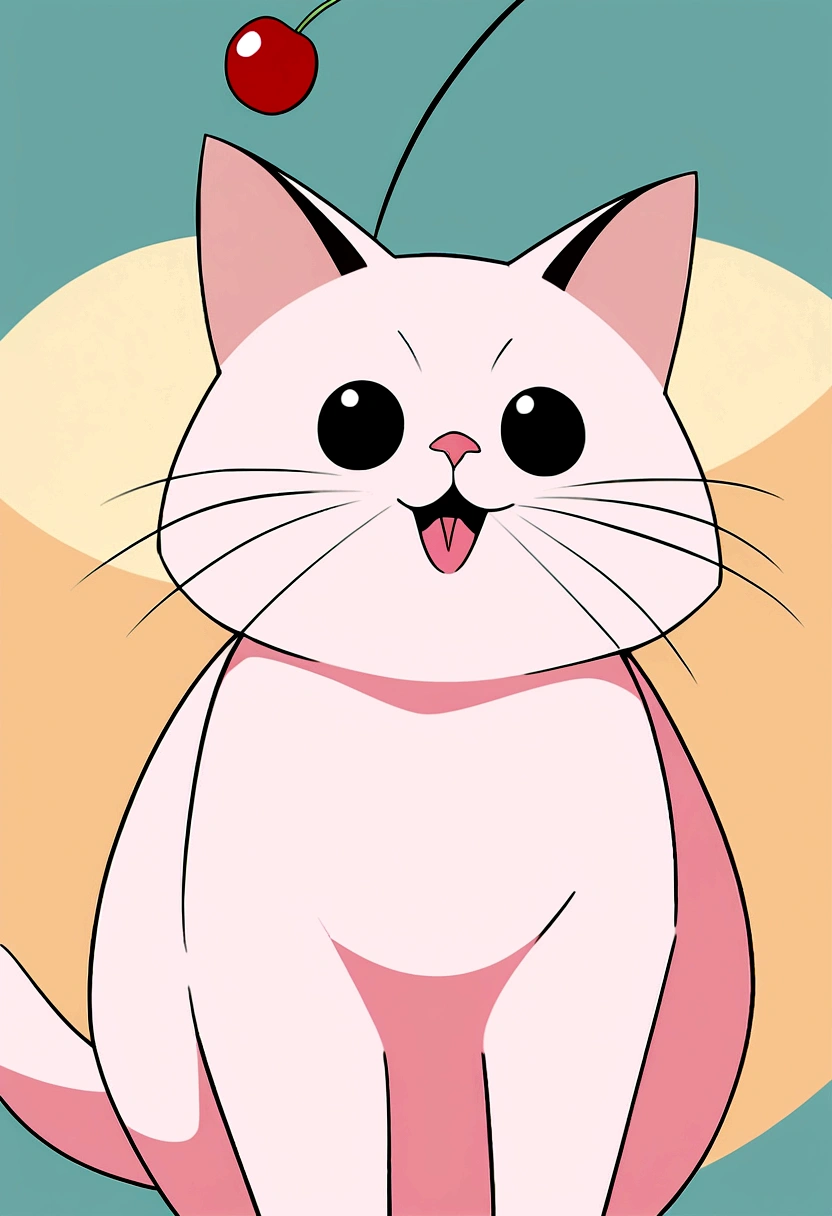 a cute vector of a kitten with cherry, anime styling, Jenni style, digital illustration, approaching perfection, highy detailed, Soft, sharp focus, illustration, 4k resolution
