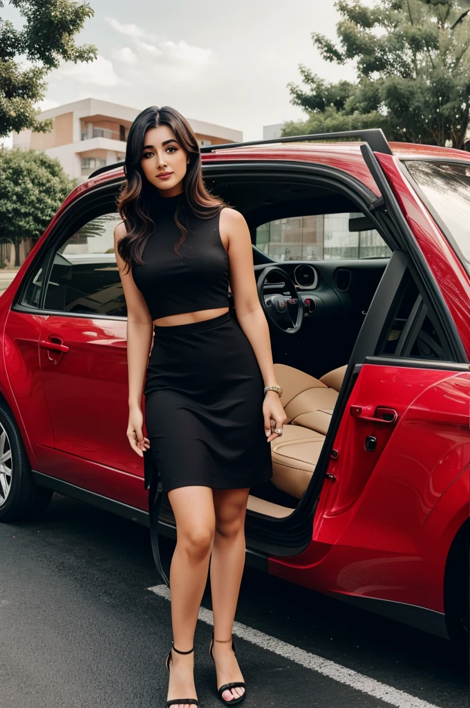 Subhi infront of red car