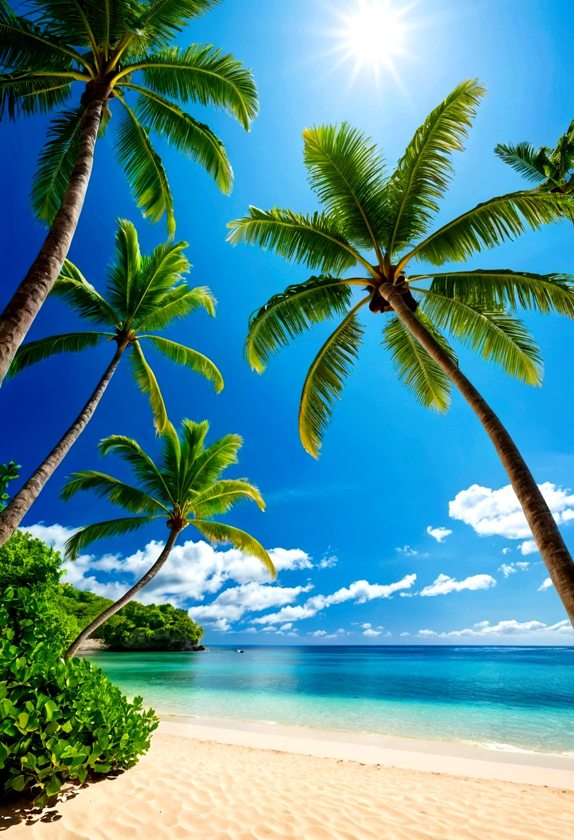 there are three trees that are next to the beach, adobe stock popular, best on adobe stock, beach background, beach and tropical vegetation, at a tropical beach, ocean background setting, tropical background, island background, seaside backgroud, tropical ocean, beach landscape, fantasy sea landscape, ocean background, tropical beach, landscape background, sea background