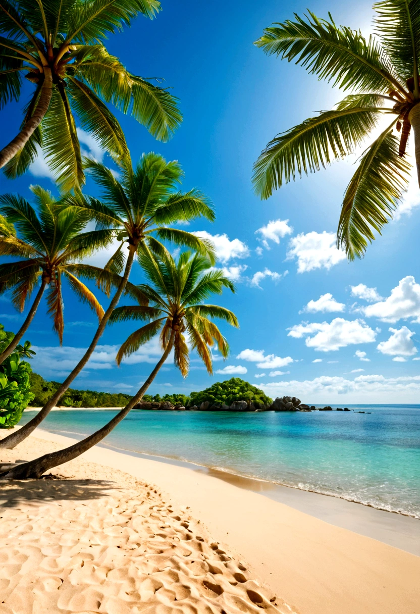 there are three trees that are next to the beach, adobe stock popular, best on adobe stock, beach background, beach and tropical vegetation, at a tropical beach, ocean background setting, tropical background, island background, seaside backgroud, tropical ocean, beach landscape, fantasy sea landscape, ocean background, tropical beach, landscape background, sea background