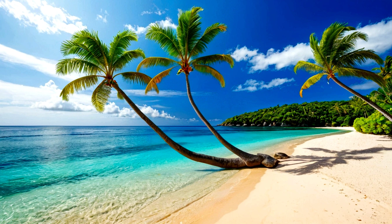 
there are three trees that are next to the beach, adobe stock popular, best on adobe stock, beach background, beach and tropical vegetation, at a tropical beach, ocean background setting, tropical background, island background, seaside backgroud, tropical ocean, beach landscape, fantasy sea landscape, ocean background, tropical beach, landscape background, sea background