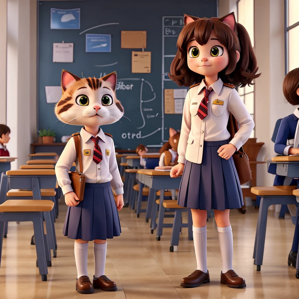 Cat at school in uniform