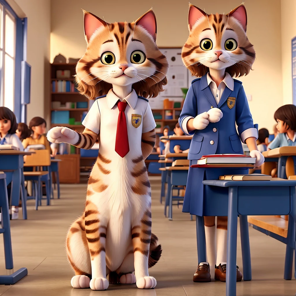 Cat at school in uniform