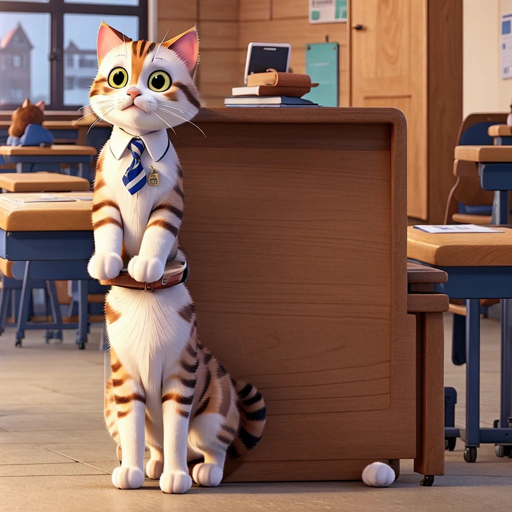 Cat at school in uniform