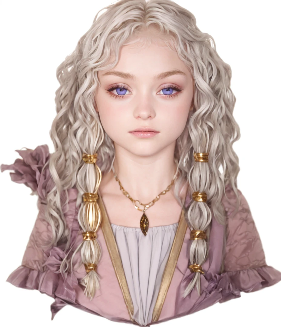 Girl, silver-gold hair, purple eyes, European,