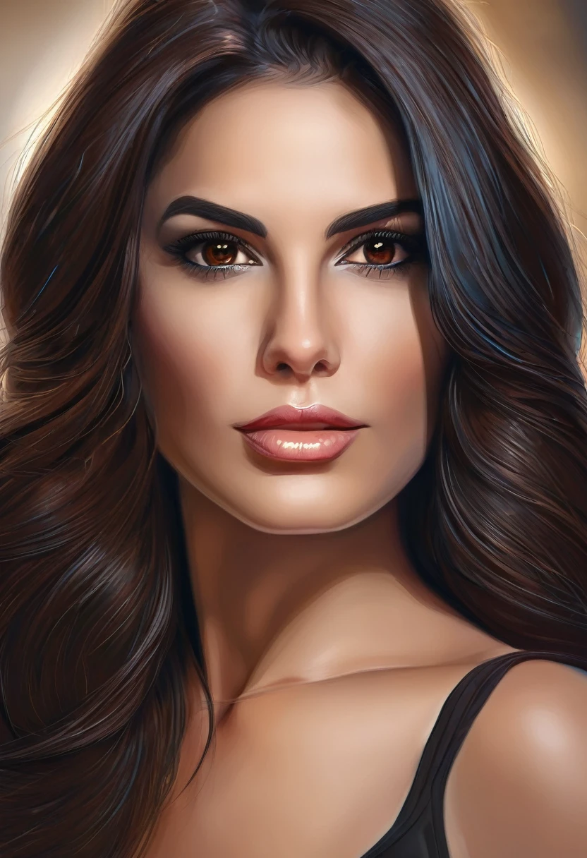 An incredible portrait of a beautiful brunette woman , dark brown eyes, Realistic Latin