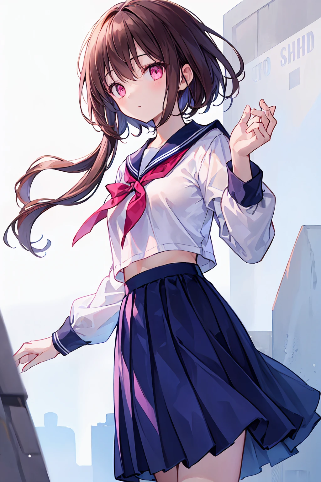 Maid uniform woman upper body brown hair laughing with mouth closed